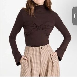 Reformation Chocolate Brown Turtle Neck Open Tie Back Size Small